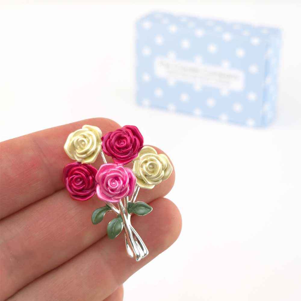 Rose Bouquet | Silver Tone Brooch | Little Gift | Cracker Filler