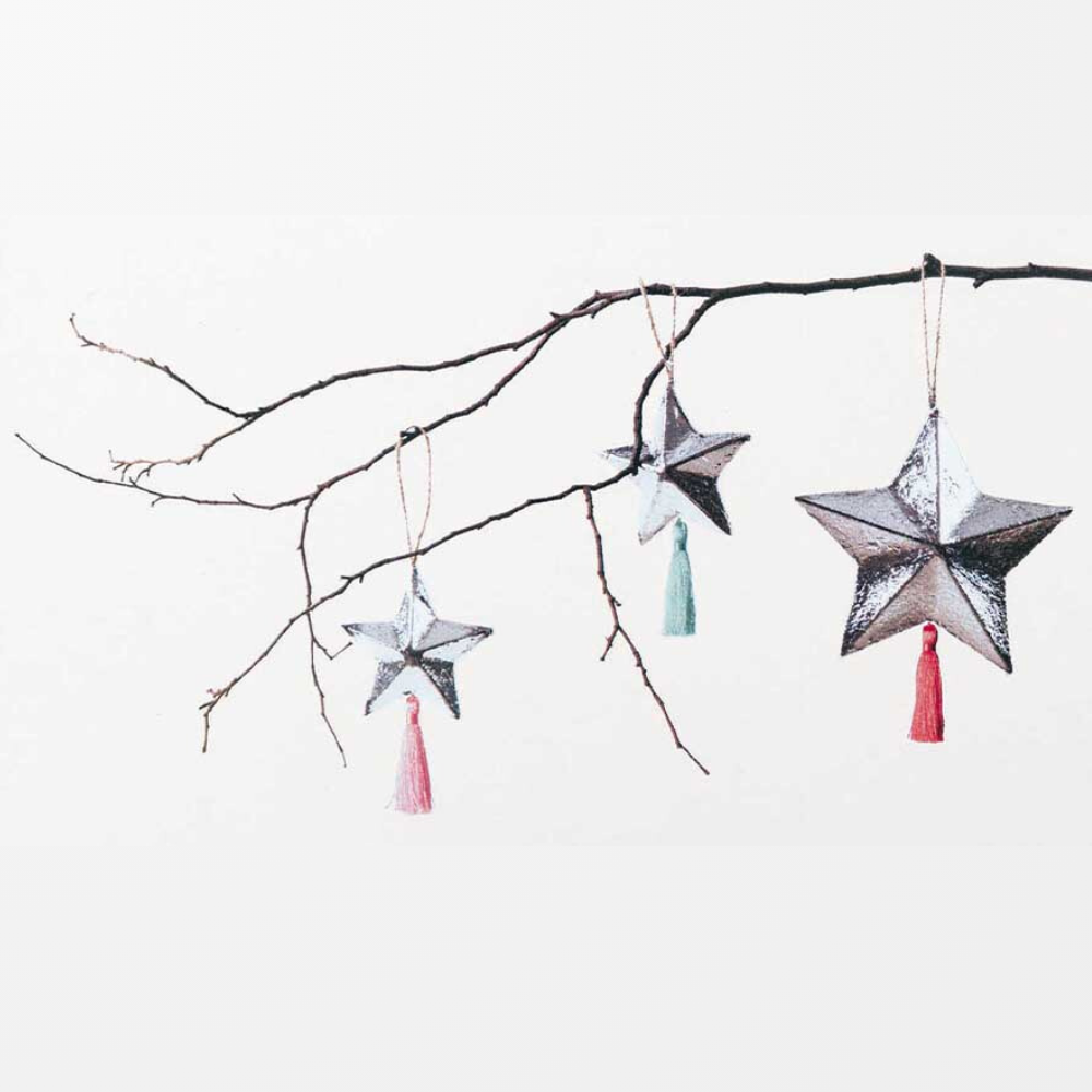 Silver | Metal Leafing Craft Kit | Makes 3 Hanging Christmas Stars