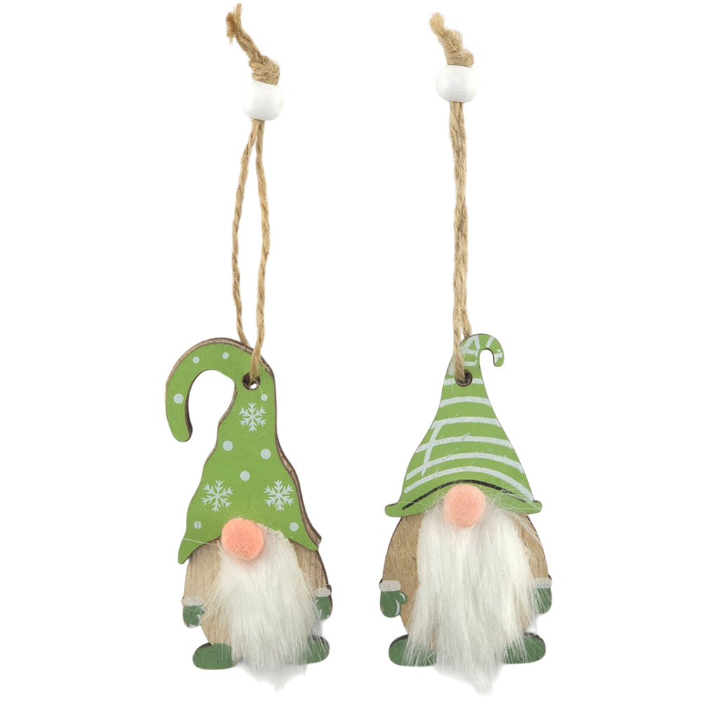 Green Wooden Hanging Gonk Ornament | Single | 8cm Tall | Mini Gift | Cracker Filler