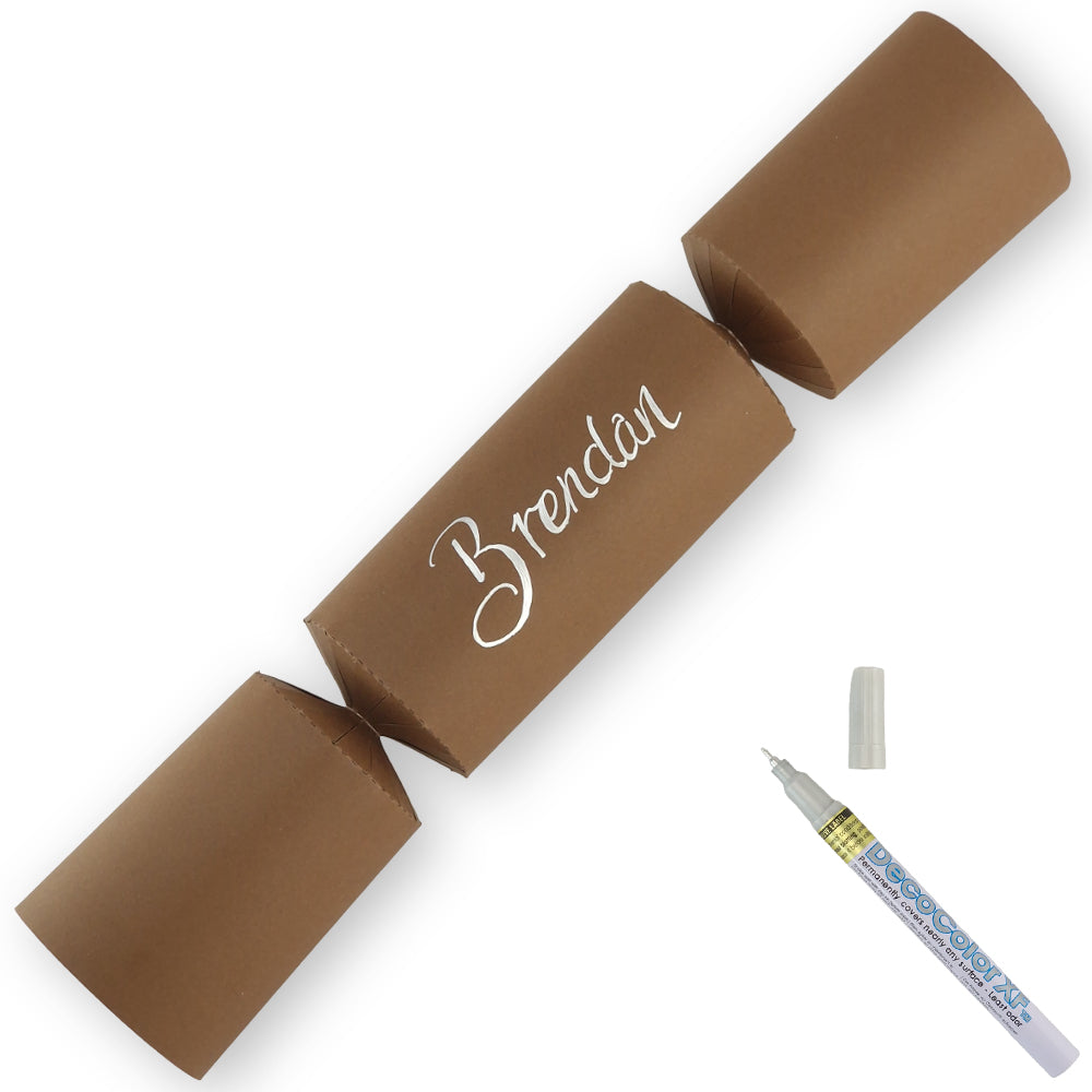 Brown | 12 Personalise Your Own Crackers | Make & Fill Your Own | With Pen