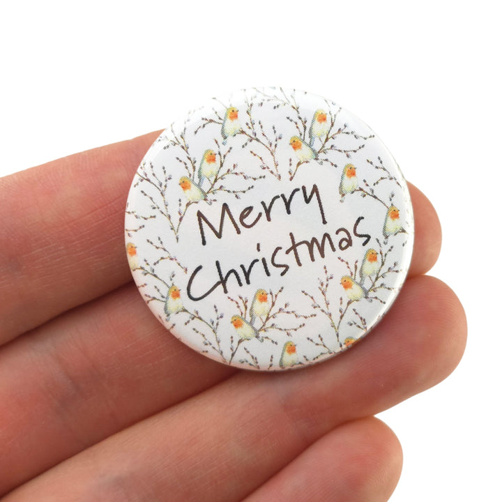 Willow & Robin | Merry Christmas | 38mm Pin Badge | Little Gift | Cracker Filler