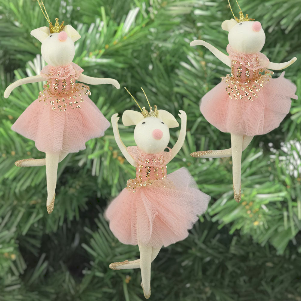 Pink Fabric Ballerina Mouse | Christmas Tree Decoration | 18cm | Gisela Graham