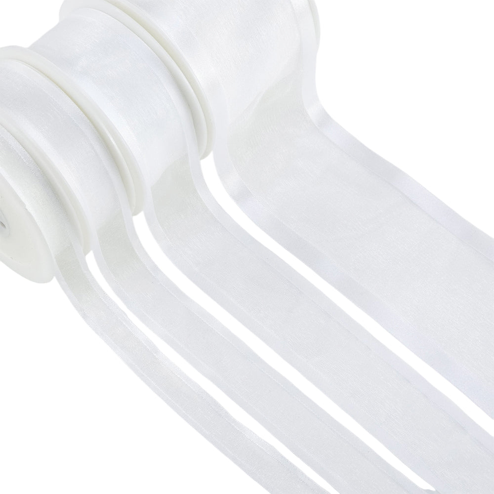 White Wedding | Satin Edged Organza Ribbon | 15, 25, 40 or 70mm Wide | 25m Reel