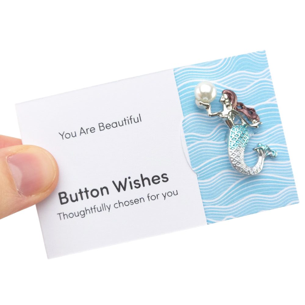 You Are Beautiful | Diamante Mermaid | Button Wishes Sew On Token | Little Gift