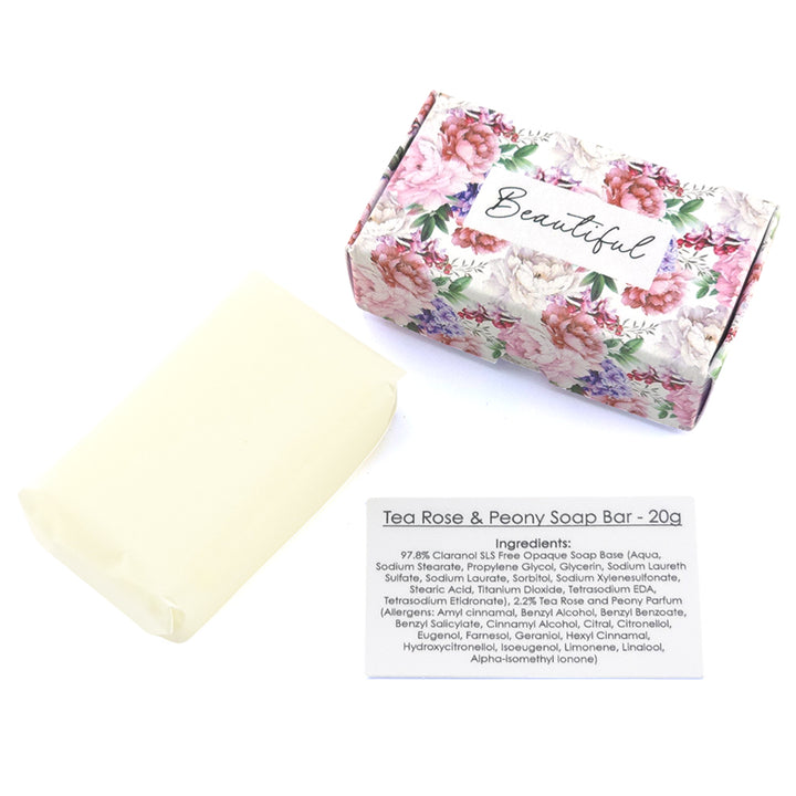 Beautiful | Tea Rose & Peony | 20g Travel Soap Bar | Mini Gift | Cracker Filler