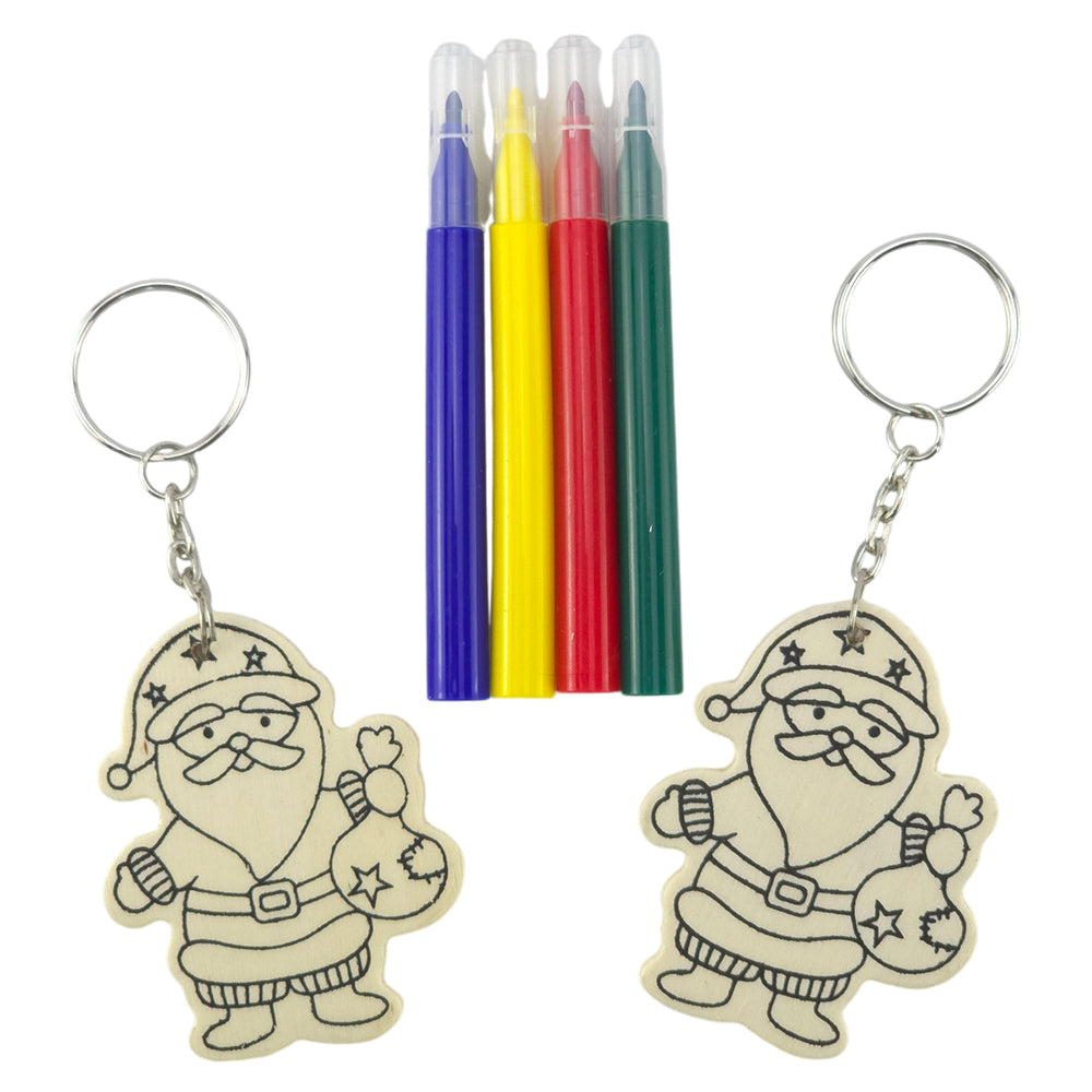 Kids Colour Your Own Wooden Christmas Keyrings | Set of 2 | Choose a Design