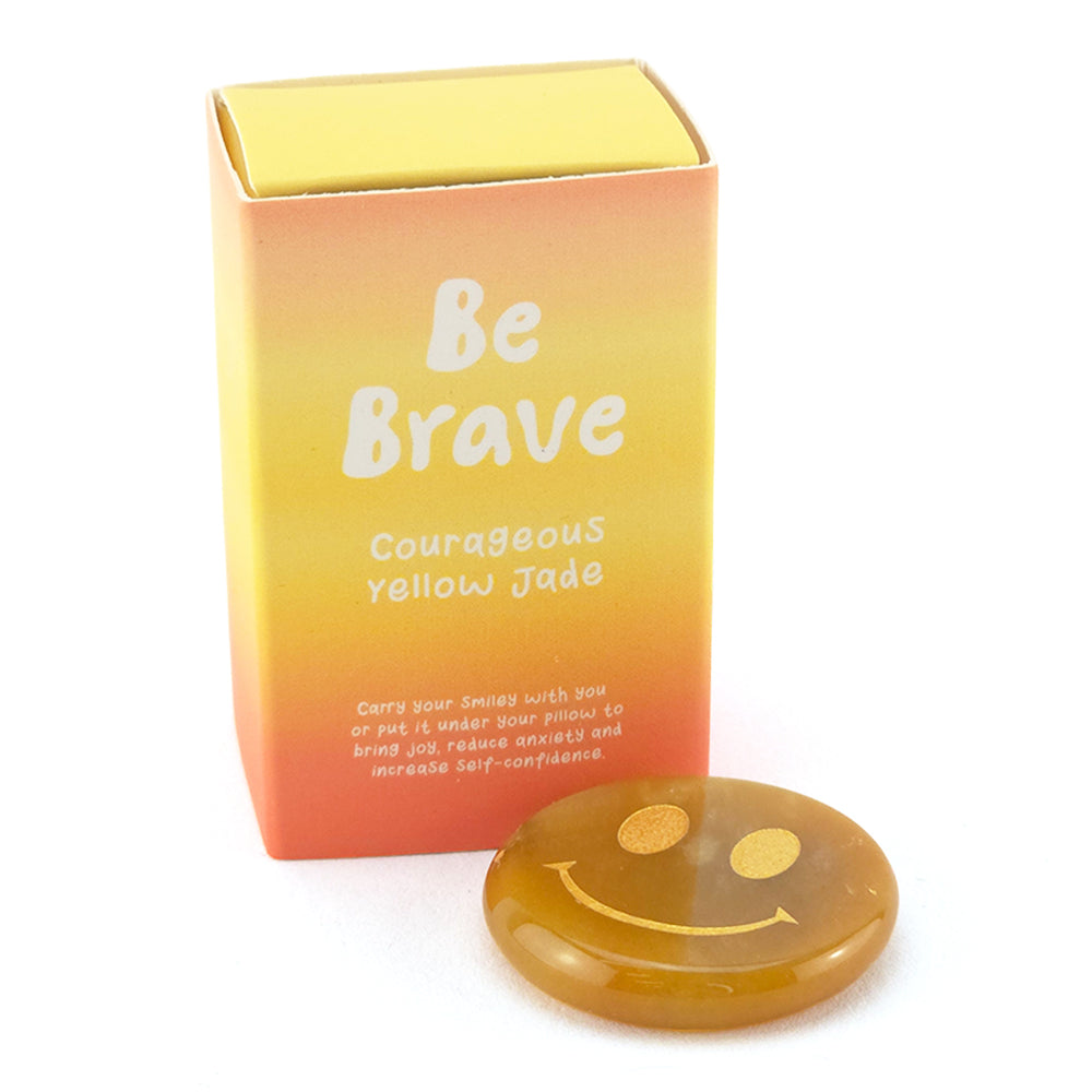 Be Brave | Yellow Jade Happy Face Crystal | Matchbox Gift | Cracker Filler