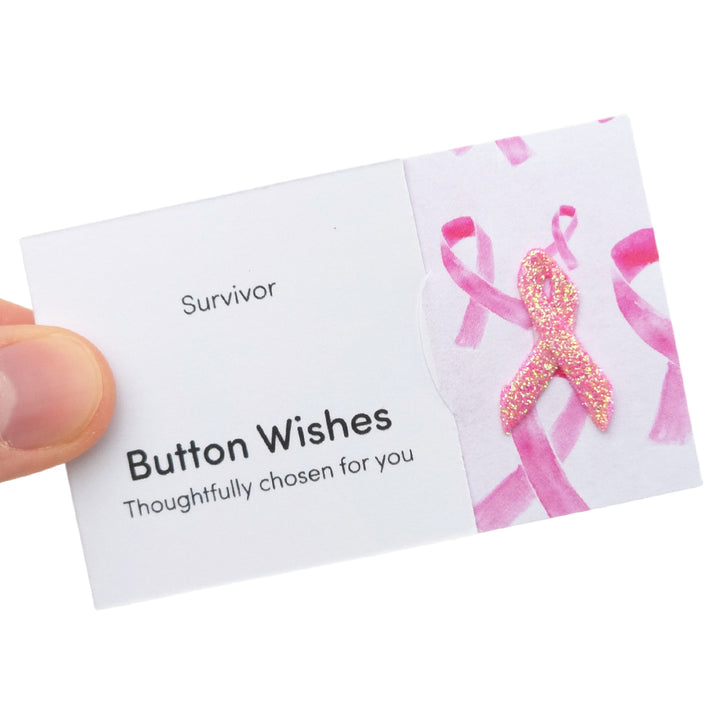 Survivor | Pink Ribbon | Button Wishes Sew On Token | Mini Gift | Cracker Filler