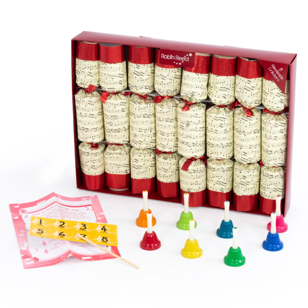 8 Large Premium Christmas Music Crackers | With Bells & Music Sheets | Ready Made