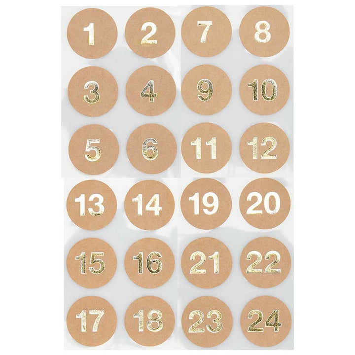 24 Advent Calendar Stickers | With Foil Numbers | 3cm Wide