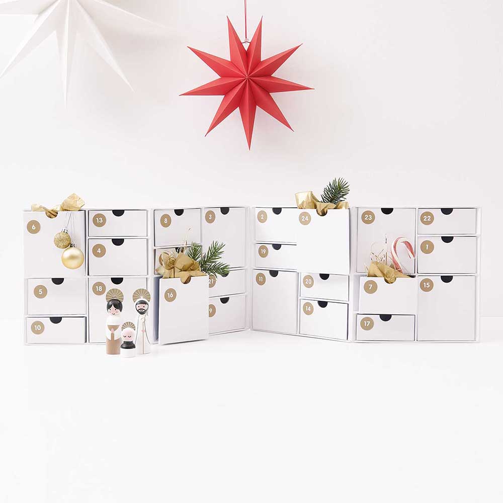 White Expanding Advent Cabinet to Fill | 24 Drawer Storage | 24 x 32 x 16cm