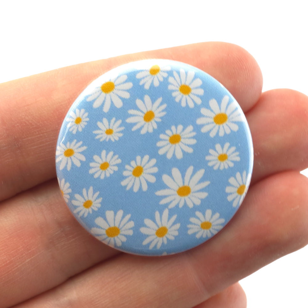 Daisy on a Blue Background | 38mm Button Pin Badge | Little Gift | Cracker Filler