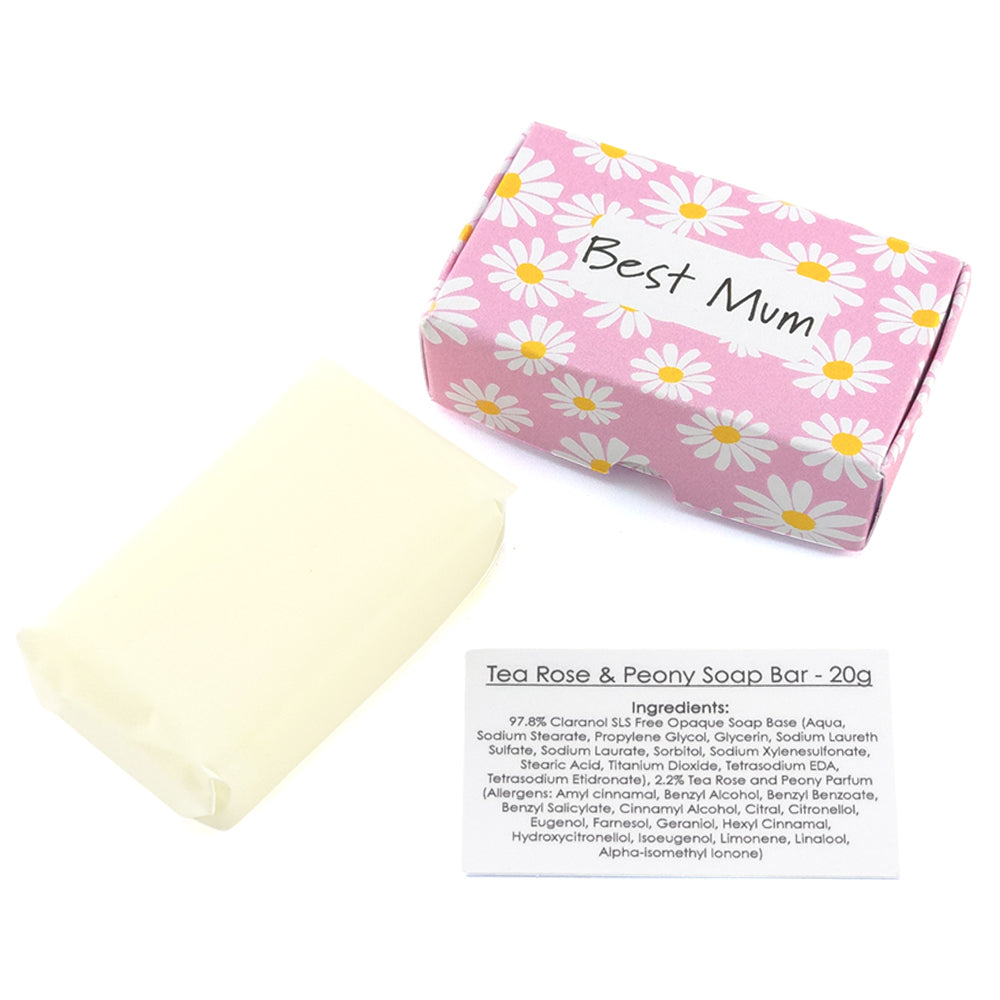 Best Mum | Tea Rose & Peony | 20g Travel Soap Bar | Mini Gift | Cracker Filler