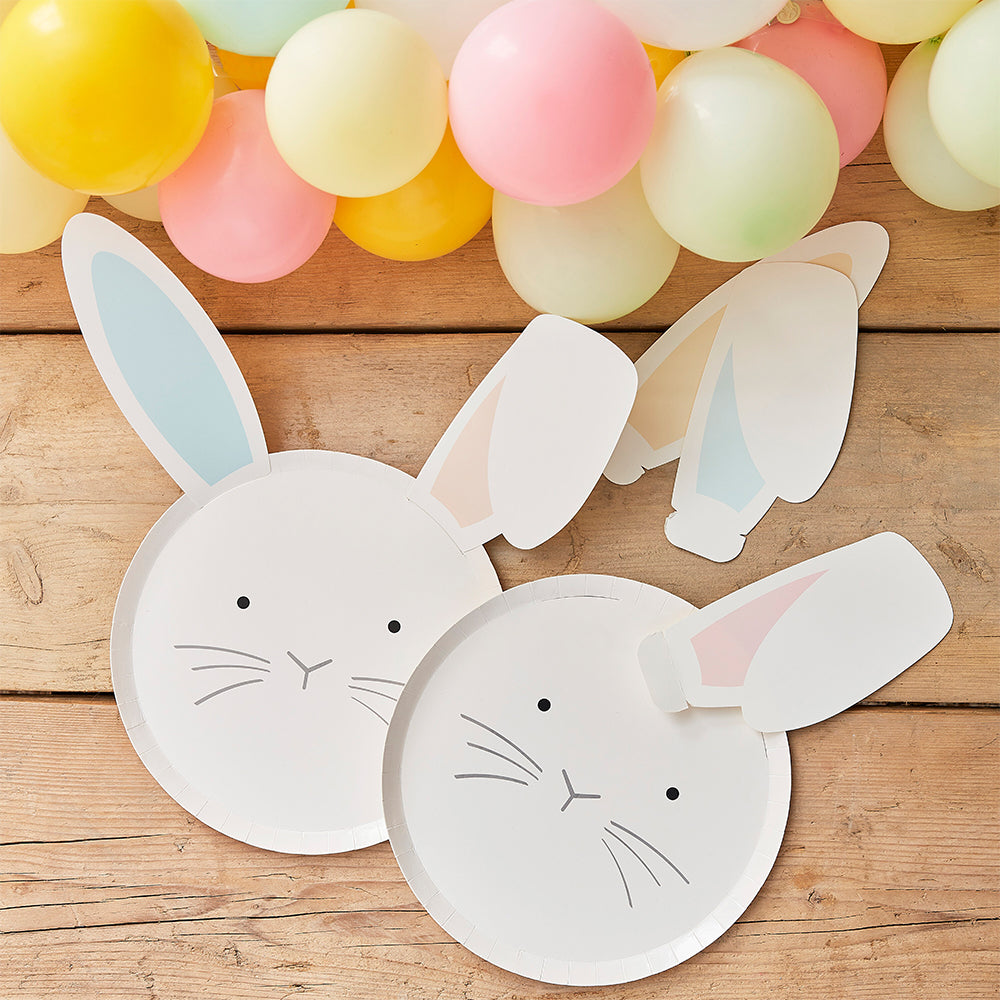 8 Paper Bunny Plates with Interchangeable Pastel Ears for Easter Parties