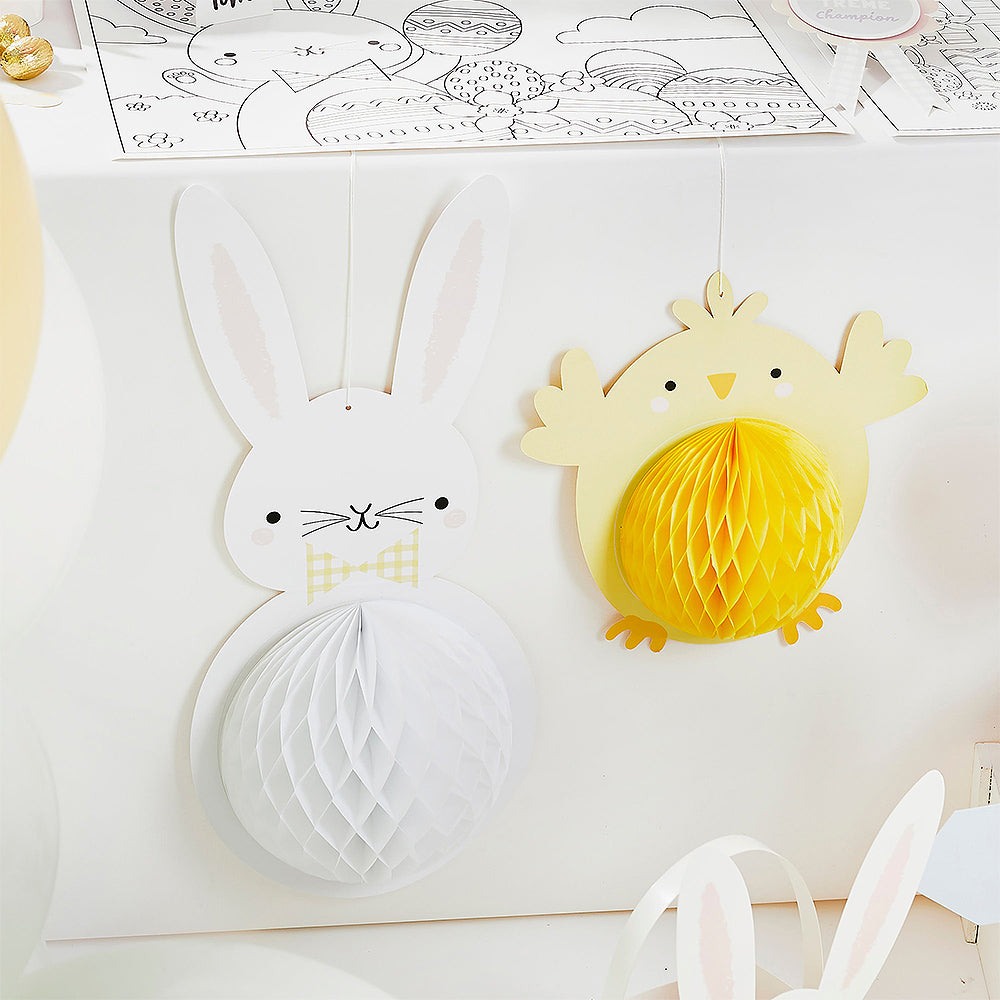 Cute Easter Bunny & Chick | Hanging Honeycomb Easter Decorations | Two Pack