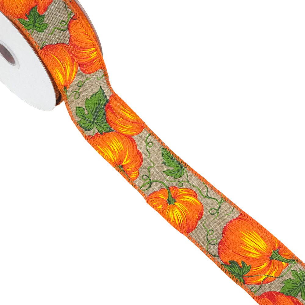 Autumn Pumpkin | Hessian Wire Edged Ribbon | 38 or 63mm Wide | 10m Reel