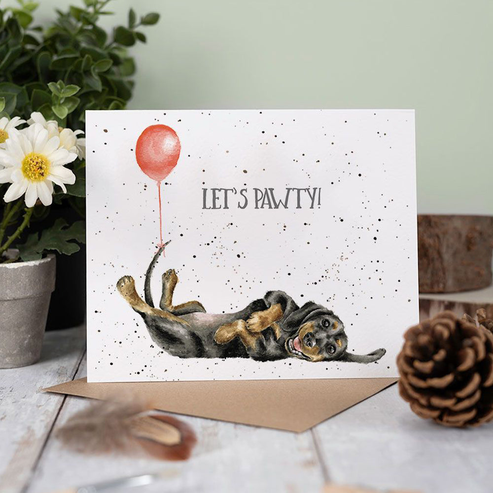 Let's Pawty |  Birthday Dachshund | Blank Card | 15x15cm | Wrendale Designs