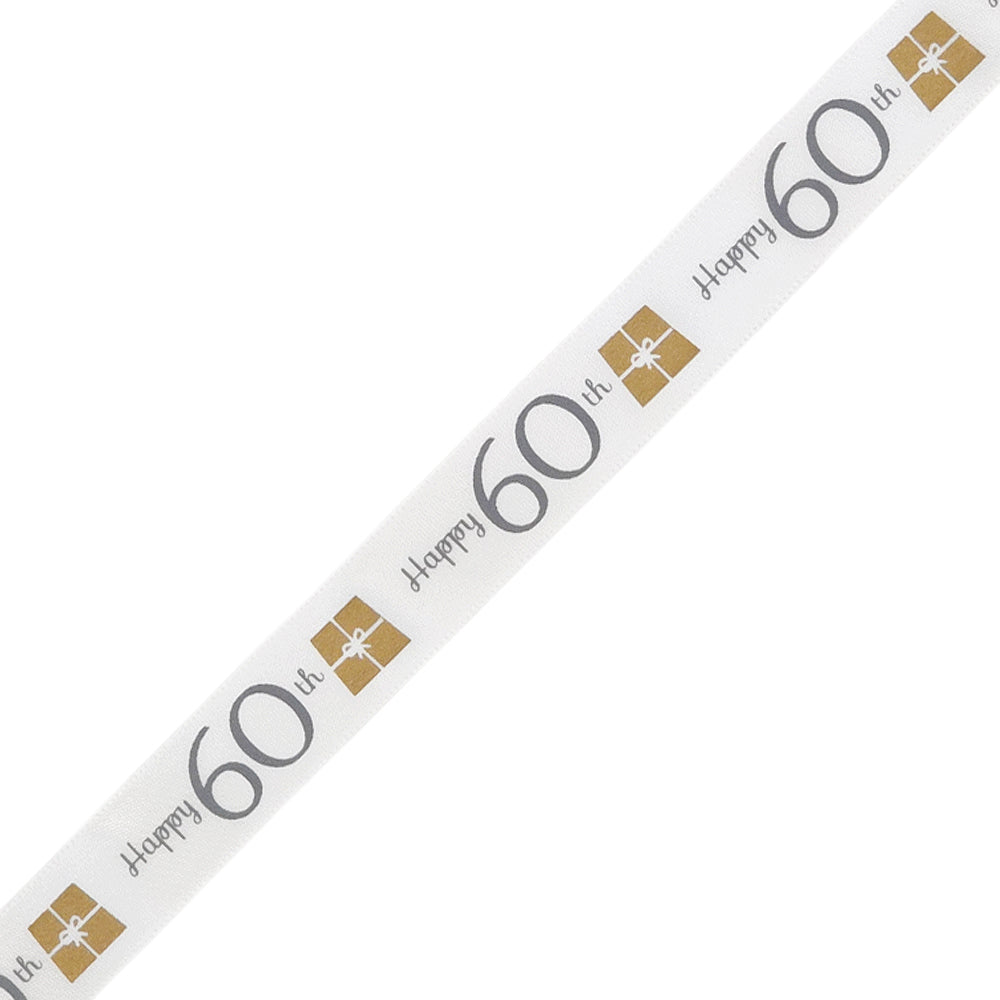 Milestone Birthday | White, Silver & Gold Satin Ribbon | 16mm Wide | 4m Long