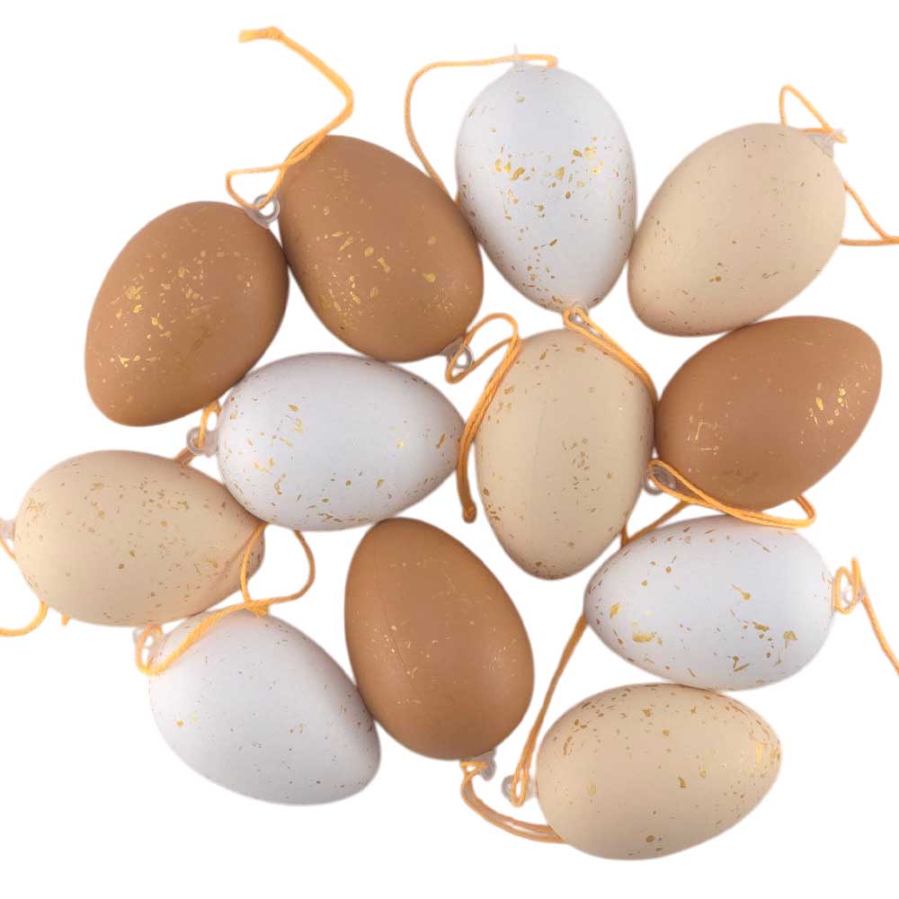 Natural Colour Hanging Easter Eggs with Gold Fleck | 12 Pack | Gisela Graham