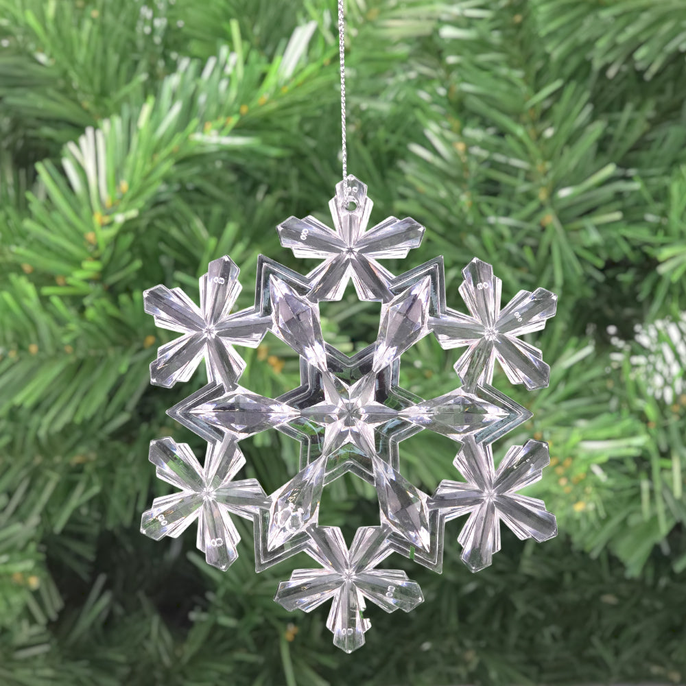 Snowflake | Faceted Clear Crystal Christmas Tree Decoration | Acrylic | 11.5cm