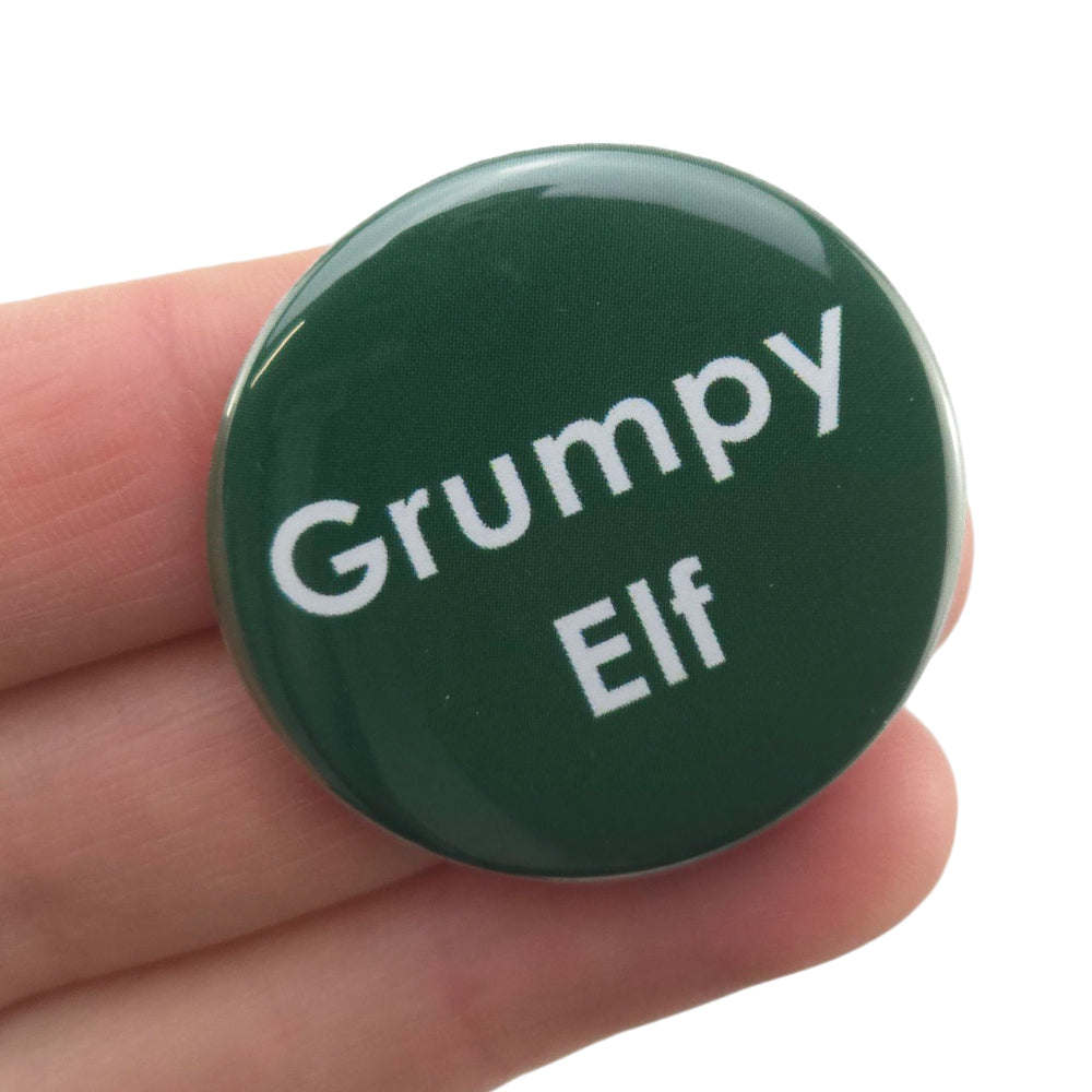 Grumpy Elf | 38mm Button Pin Badge | Little Gift | Cracker Filler