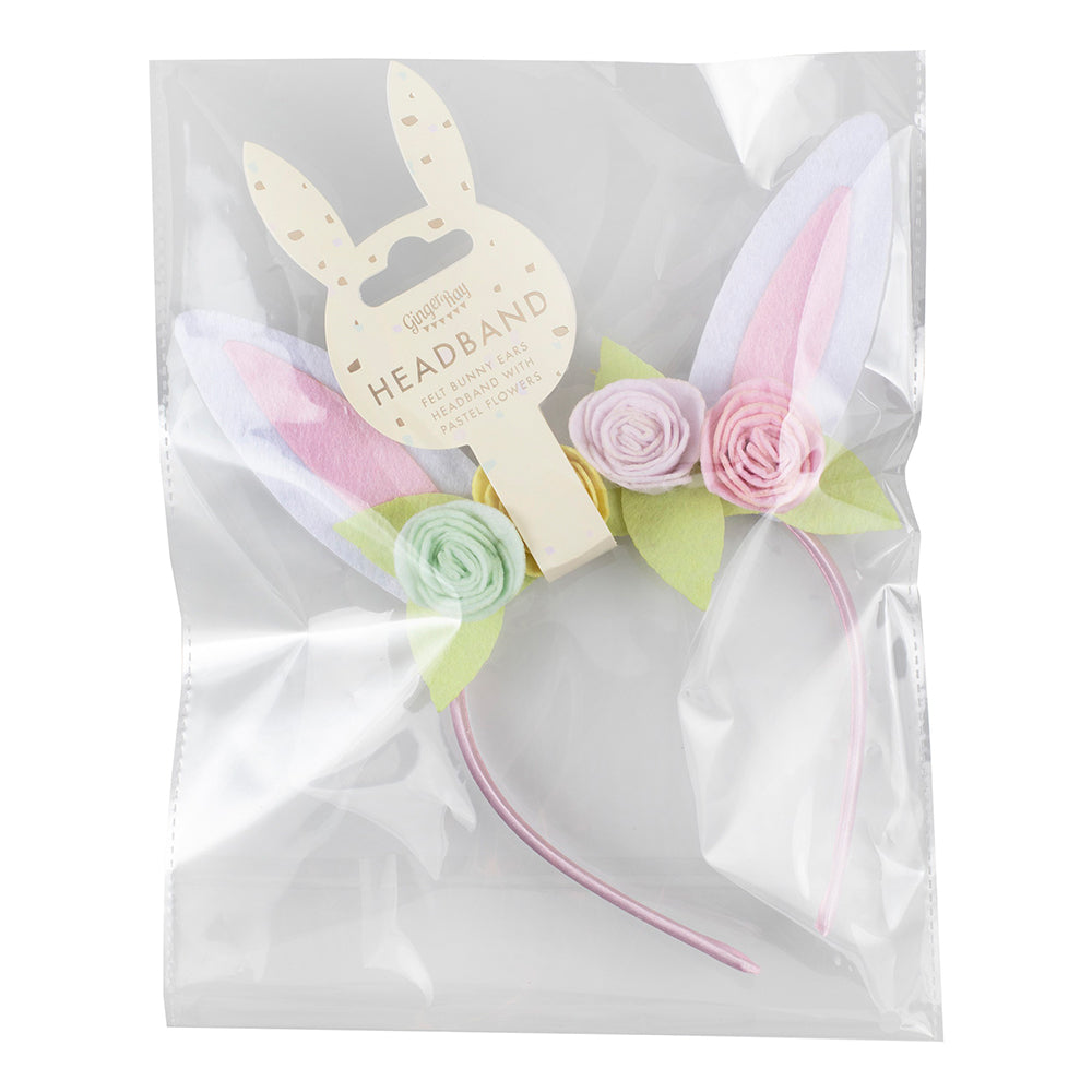 Felt Bunny Ears Headband with Pastel Flowers | Easter Hairband Bonnet