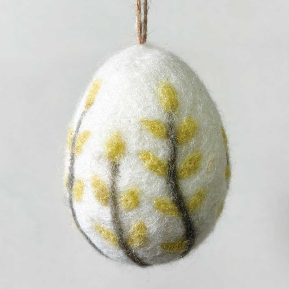 Large Yellow Floral Hanging Felt Egg | Natural Easter Decoration | 6cm Tall