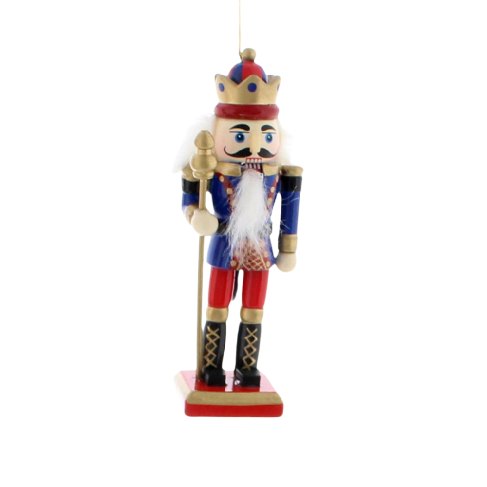 Red & Navy Blue Nutcracker & Mace | Wood Christmas Tree Decoration | 12cm Tall