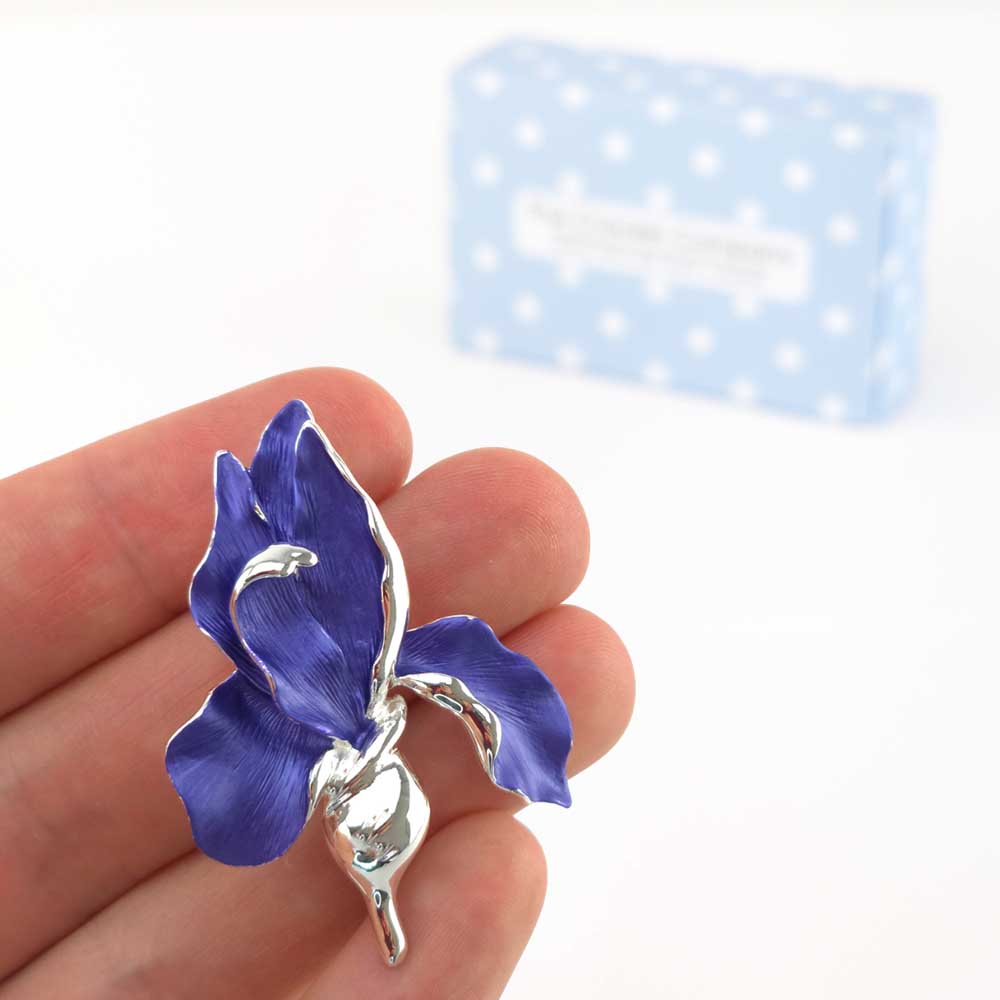 Large Blue Iris | Silver Tone Brooch | Mini Gift | Cracker Filler