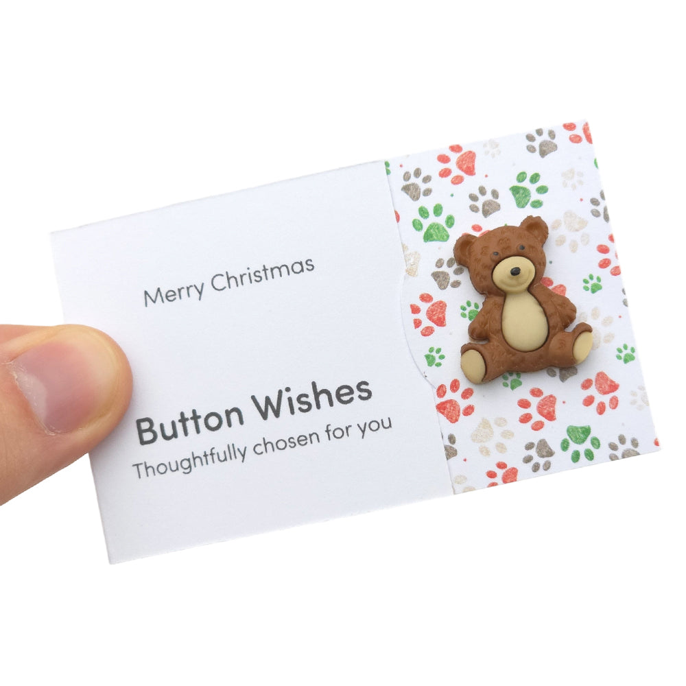 Merry Christmas | Teddy Bear | Button Wishes | Mini Gift | Cracker Filler