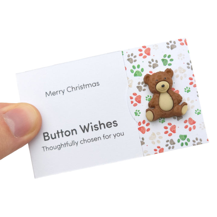 Merry Christmas | Teddy Bear | Button Wishes | Mini Gift | Cracker Filler