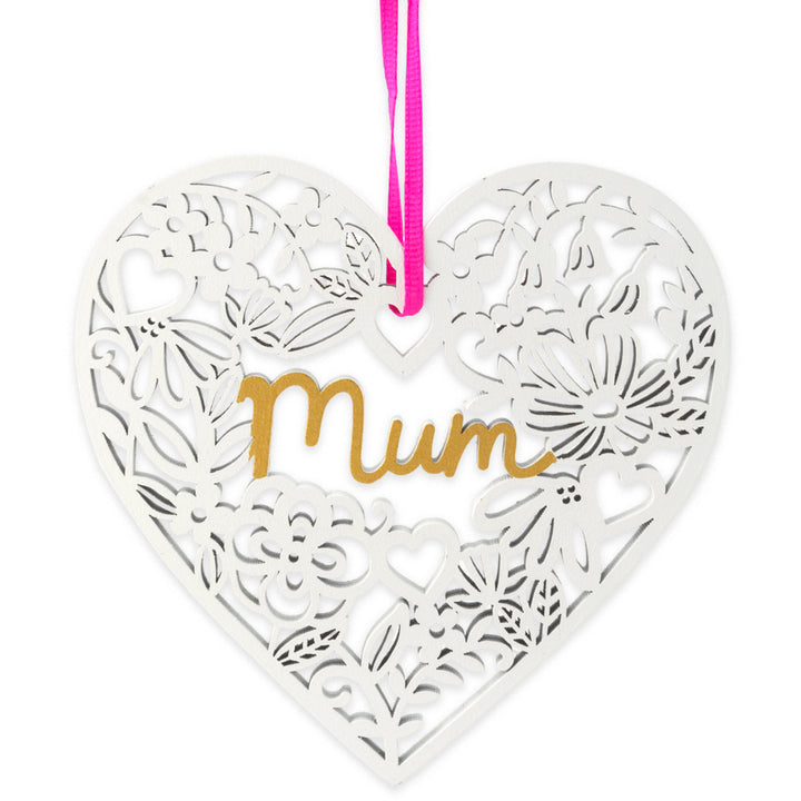 Mum | Wooden Heart Shaped Hanging Plaque on Decorative Card | Letterbox Gift