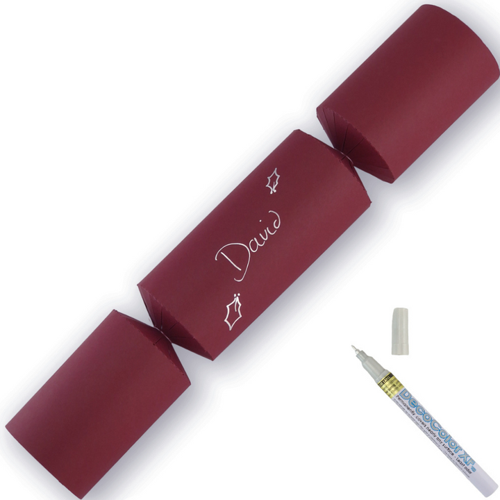 Burgundy Red | 12 Personalise Your Own Crackers | Make & Fill Your Own With Pen